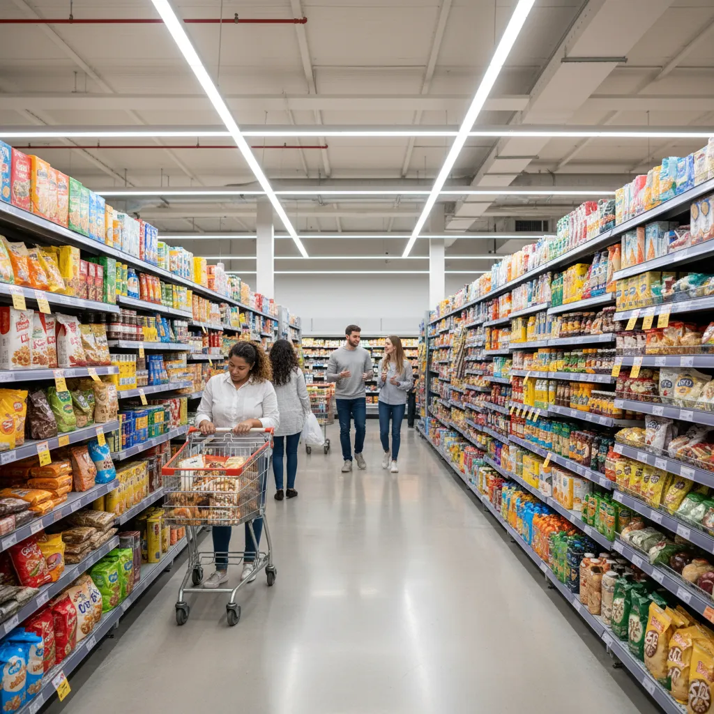 Customers shopping in a Connecticut grocery store supported by UsPayRun retail POS systems.